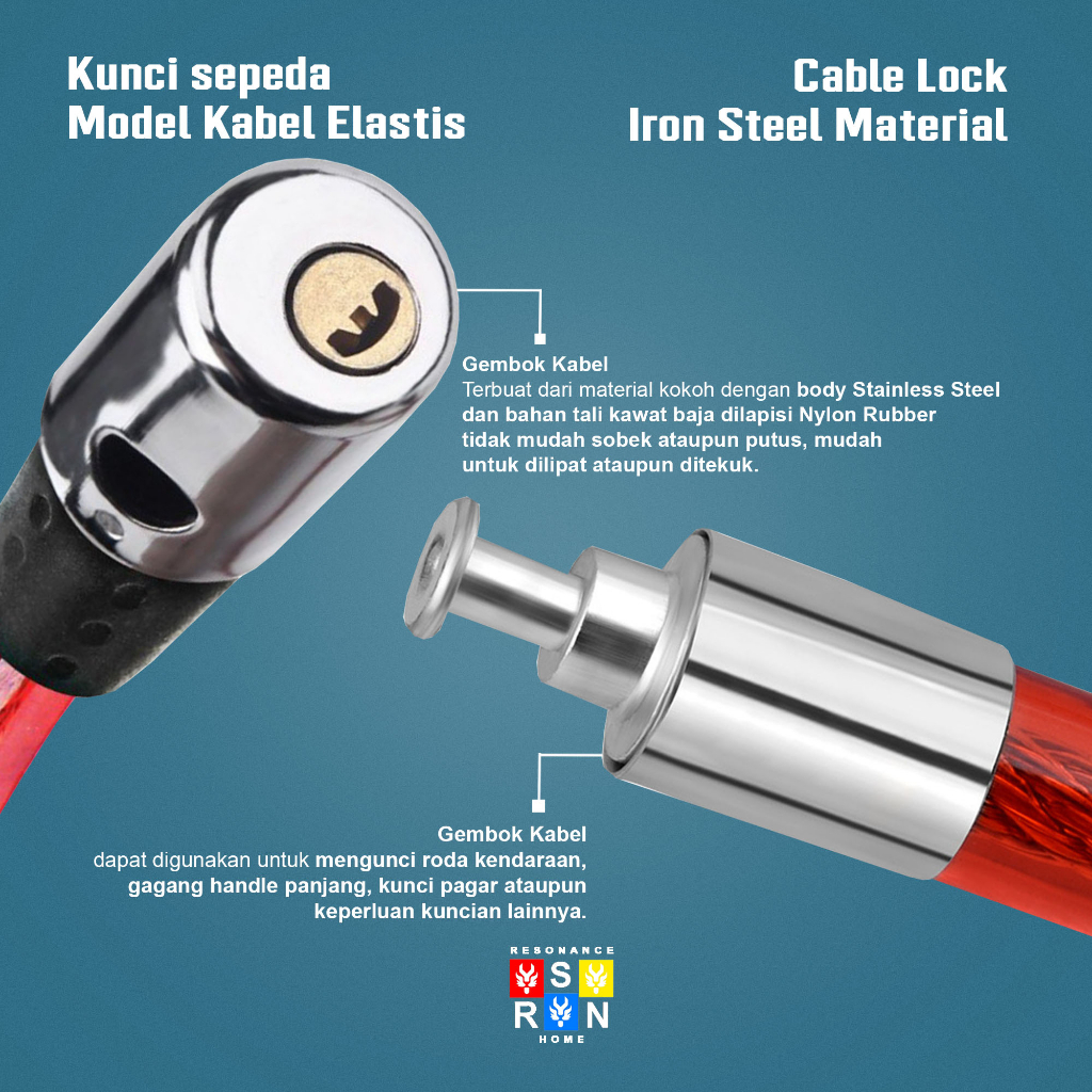 Kunci Rantai Sepeda / Cable Wire Lock Resonance Home