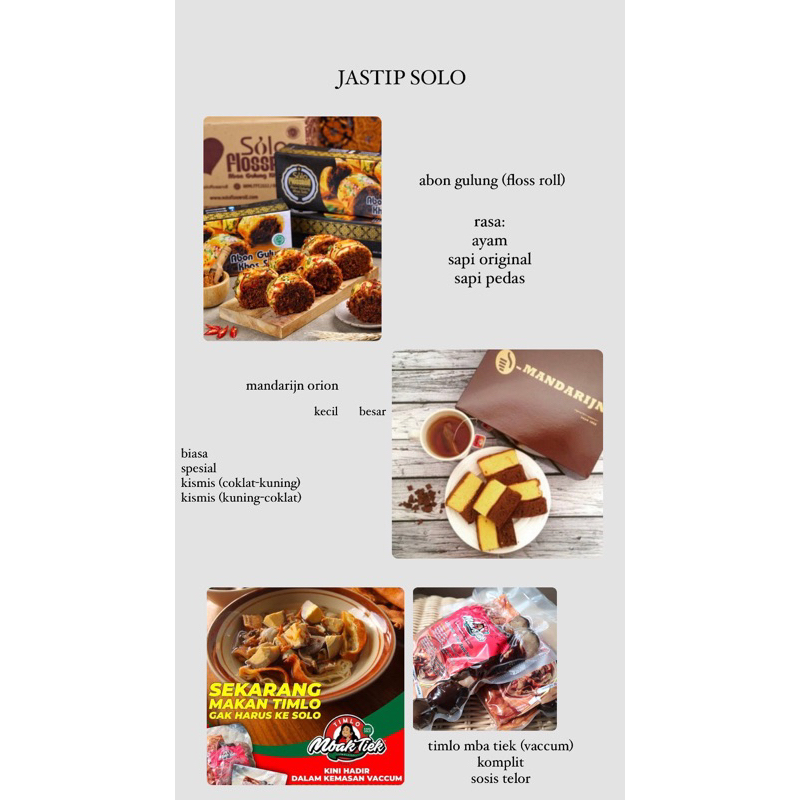 

Jastip Makanan Oleh Oleh Solo Floss Roll Mandarijn Orion Timlo Mba Tiek