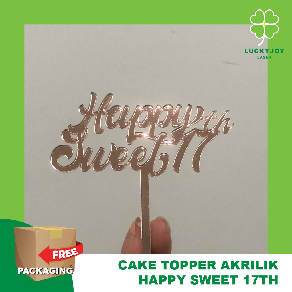 cake topper happy sweet 17th seventeen birthday 17 akrilik gold rosegold