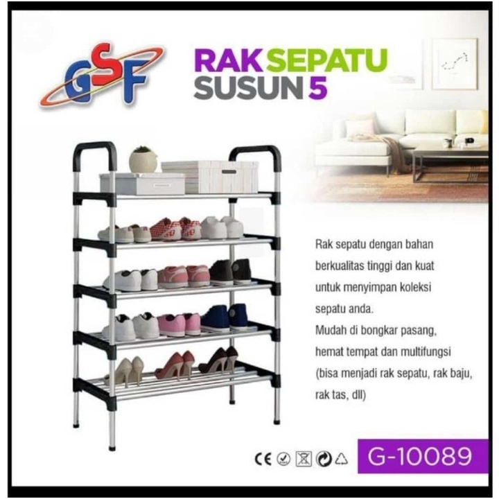 Rak Sepatu 5 susun Stainless Warna/ GSF Lemari Stainles 5 susun