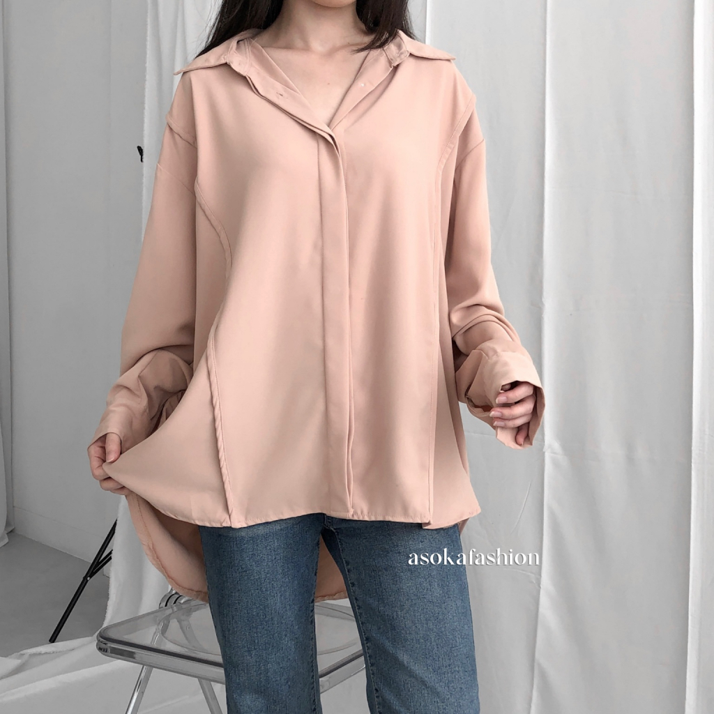 ASOKA Kenna Shirt 2182 - Loose Women Shirt - Kemeja Polos Anti Kusut Oversize Silky