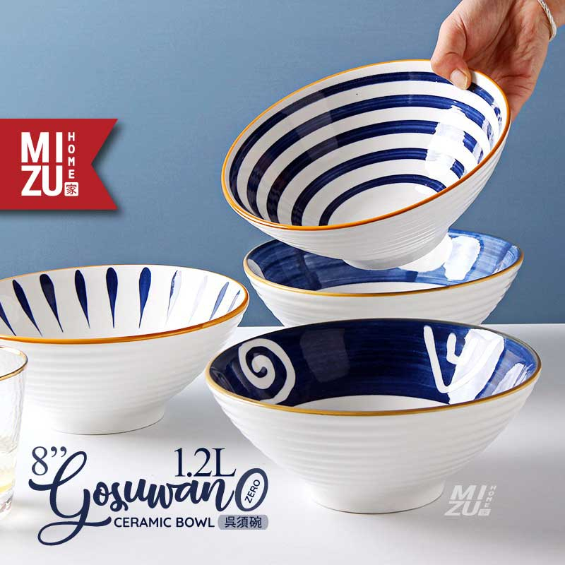 MIZU GOSUWAN-ZERO Ceramic Noodle Bowl Mangkuk Makan Keramik Mangkuk Jepang Jumbo Mangkuk Bakmi Sup I