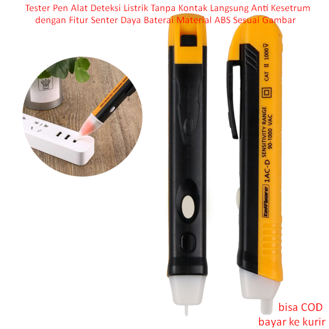 Tester Pen Alat Deteksi Listrik Tanpa Kontak Langsung Anti Kesetrum dengan Fitur Senter Daya Baterai