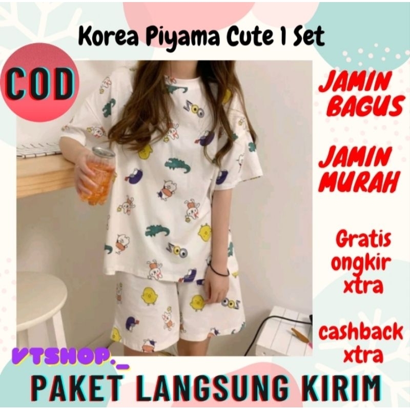 V845 - Setelan Piyama Korea / Piyama Lengan Pendek / Baju Tidur Wanita Dewasa / Baju Tidur Lengan Pe