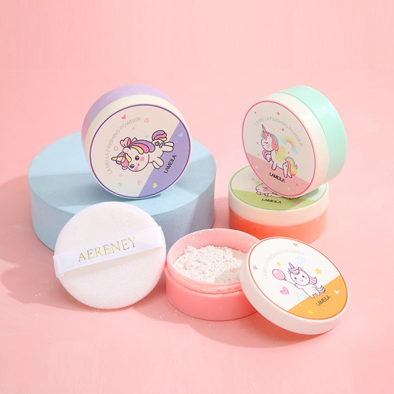 Lameila Bedak Tabur Loose Powder Setting Powder Pure Mineral Unicorn Penyerap Minyak Wajah Tahan Lama Tekstur Pori-pori Halus