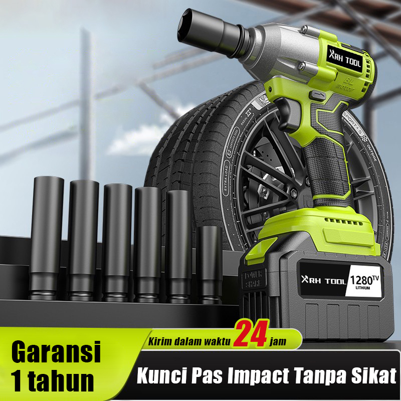 XRH TOOL Cordless Pure Copper Brushless Impact Wrench Rechargeable Lithium Battery Wrench kunci pas 