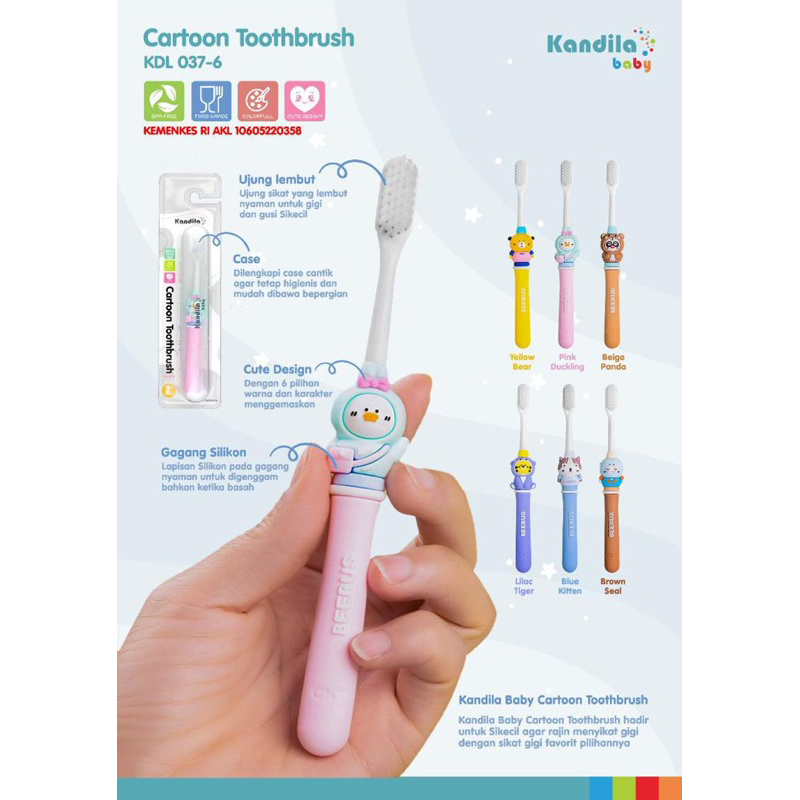 Kandila Tooth Brush Baby Kids Sikat GIGI Bayi Anak Belajar Training Case BOX simpan Traveling Bulu Halus U Shape Rotari 360 Silikon Anti Bakteri