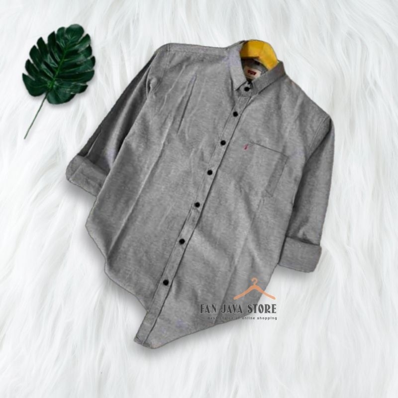 Kemeja Panjang Pria Abu Abu Slim Fit M L XL Oxford &amp; Poplin Best Quality