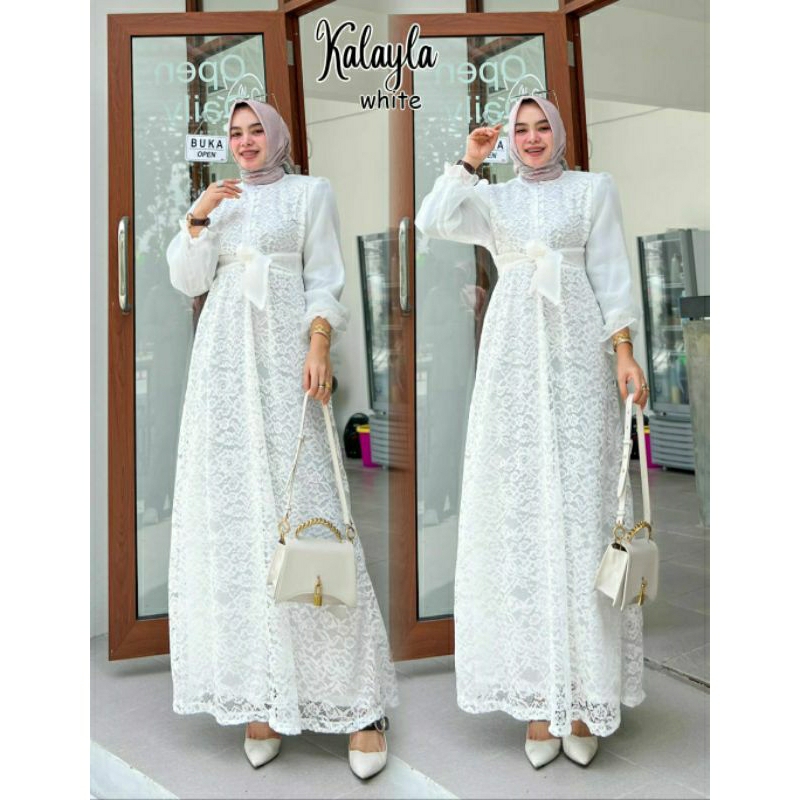 Kalayla Maxy, GAMIS LEBARAN CANTIK MODIS FIT XXL LD 110 BAHAN BROCADE CORNELLY IMPORT MIX ORGANZA DOVE FULL FURING KANCING BUSUI TERMURAH TERLARIS OOTD