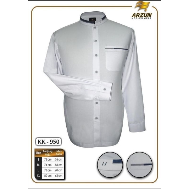 ARZUN PUTIH Baju Kemko Pakaian Muslim Pria Modern KK-950 Lengan Panjang