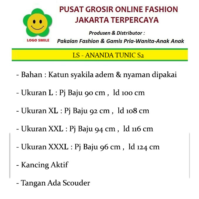 Ananda Tunik S2 - Logo Smile (LS) - Ukuran M-3XL - New Arrival