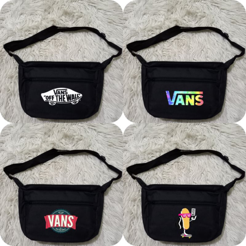 RST Slingbag / Tas Selempang Distro Vans Series Pria Hitam Design Bahan Kanvas / Sling Bag Distro
