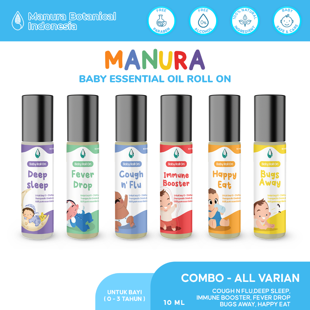 MANURA BABY ESSENTIAL OIL ROLL ON AROMATHERAPY (0-3 TAHUN) MINYAK BAYI BATUK PILEK, IMMUNE BOOSTER,