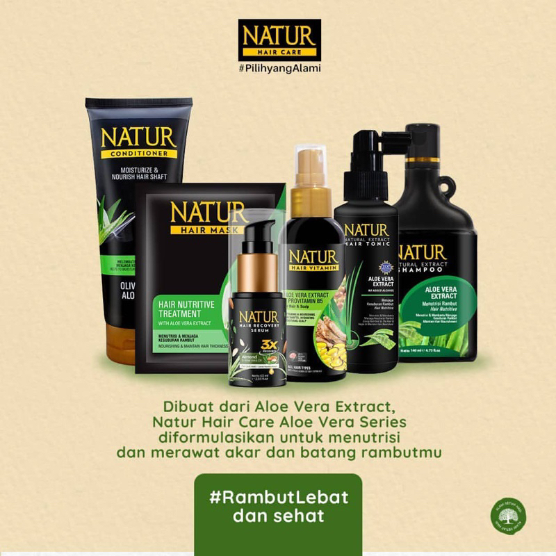 NATUR Hair Shampoo Aloe Vera 270ML / Sampo Penumbuh Rambut &amp; Penebal Rambut BPOM