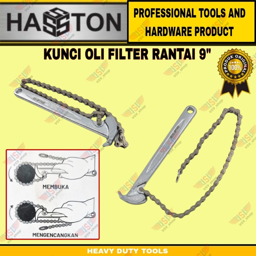 HASSTON Kunci Oli Filter Rantai 9&quot; Oil Filter Wrench Chain 9 inchi Dia.30-160mm