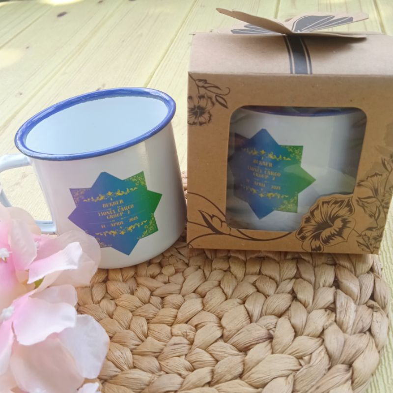 Cangkir mug gelas enamel custom kemas box