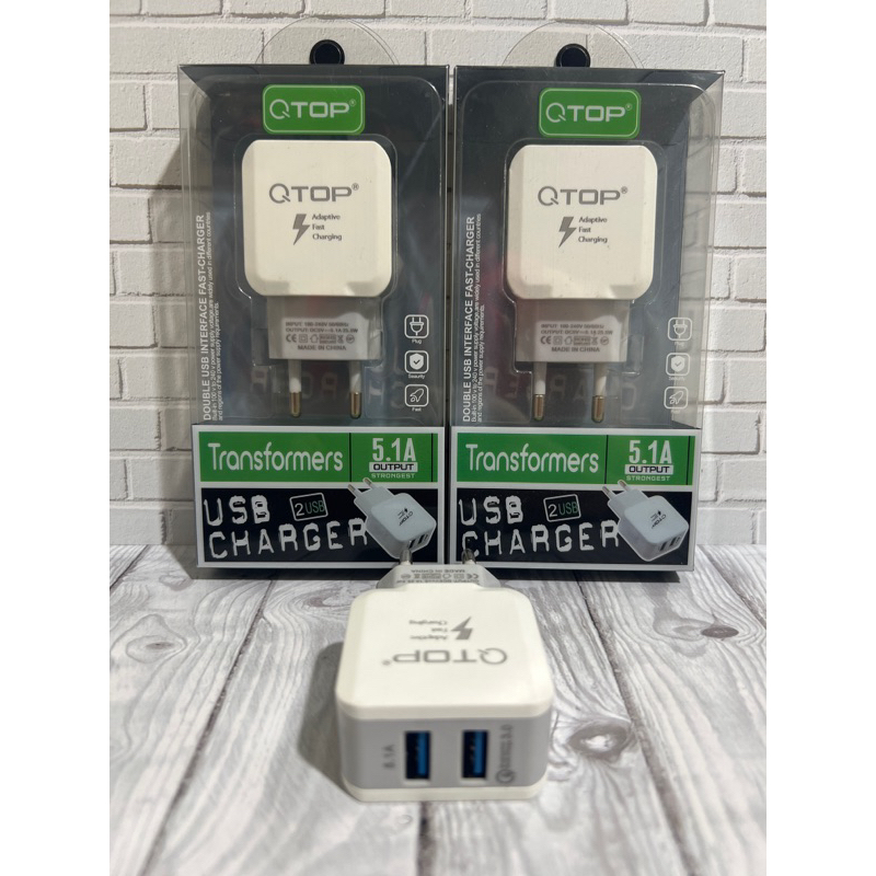 Batok casan 2 output Kepala Charger Qtop Batok charger 3usb 3,1A 1Usb 2Usb 4Usb QTOP BRAND ORIGINAL