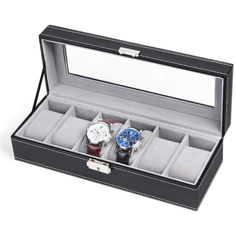 Kotak Penyimpanan Jam Tangan Storage Organizer Watch Box 6 Grid - NIE6 - Black/Gray