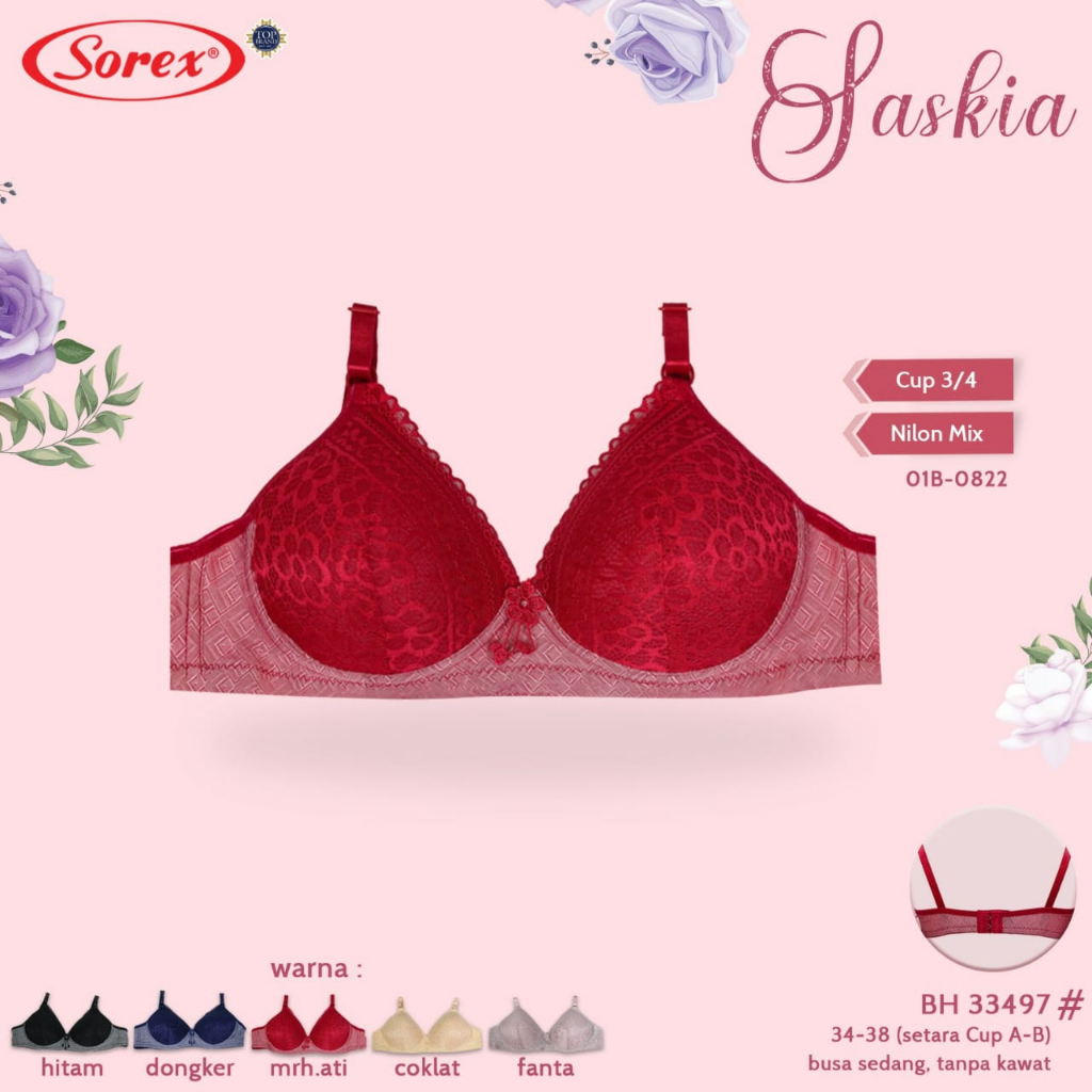 Bh Bra Sorex 33497 / 18221 (Cup A) Motif Renda | Busa Tipis Tanpa Kawat |jx