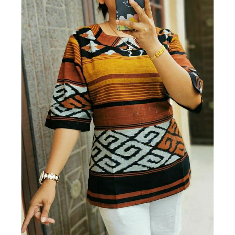 BLOUSE ATASAN, BAJU TENUN LENGAN BALON 3/4