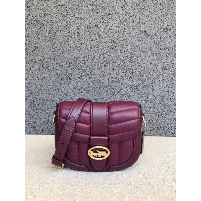 C O A C H georgie saddle quilted puffy boysenberry size 21x7x18
