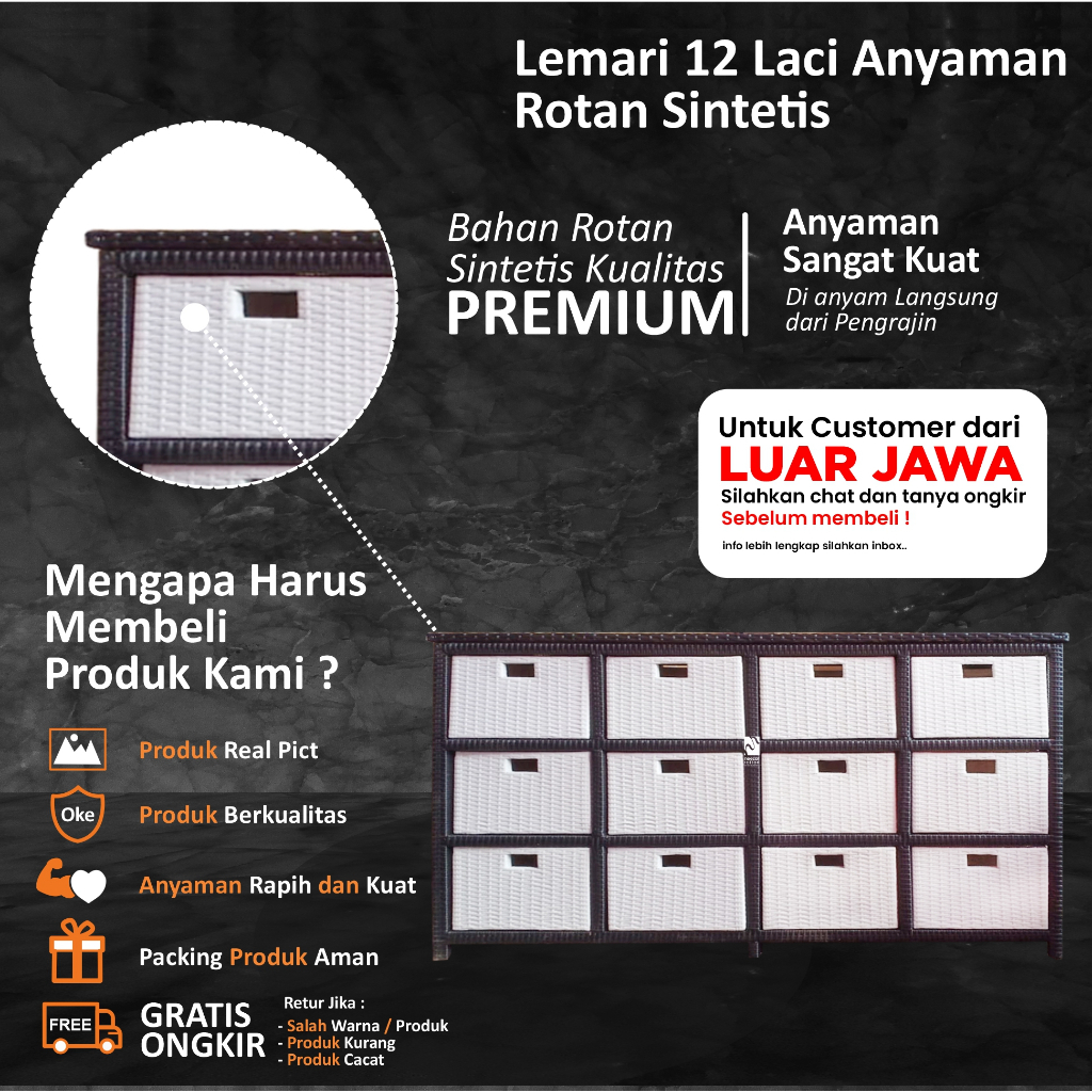 Rak Lemari Laci Rotan Sintetis 12 laci Serbaguna