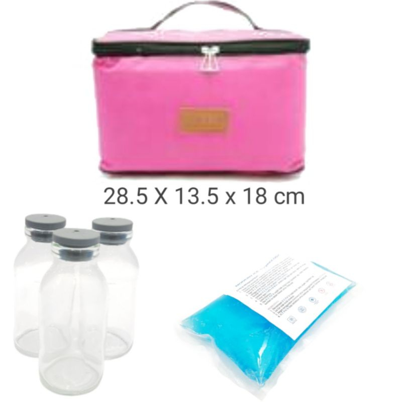 ( D R 31 )TM   PAKET COOLER BAG /  TAS PERLENGKAPAN ASI ASIP   / TAS ASI BAYI +Y ICE GEL  + 3 BOTOL ASI ( D R 31) jkt