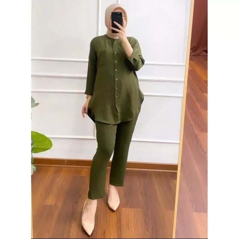 setelan crinkle permium//one set blouse celana crinkle airflow murah