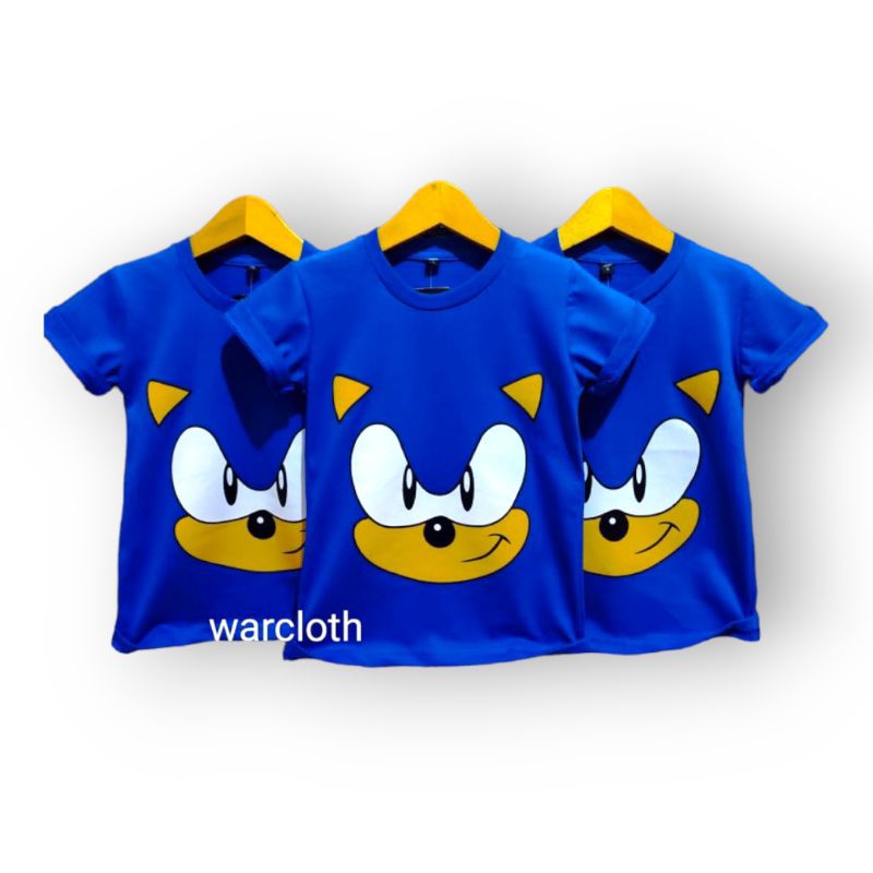 Baju Kaos Anak Distro Kartun Sonic Biru tua Termurah - Bahan Adem