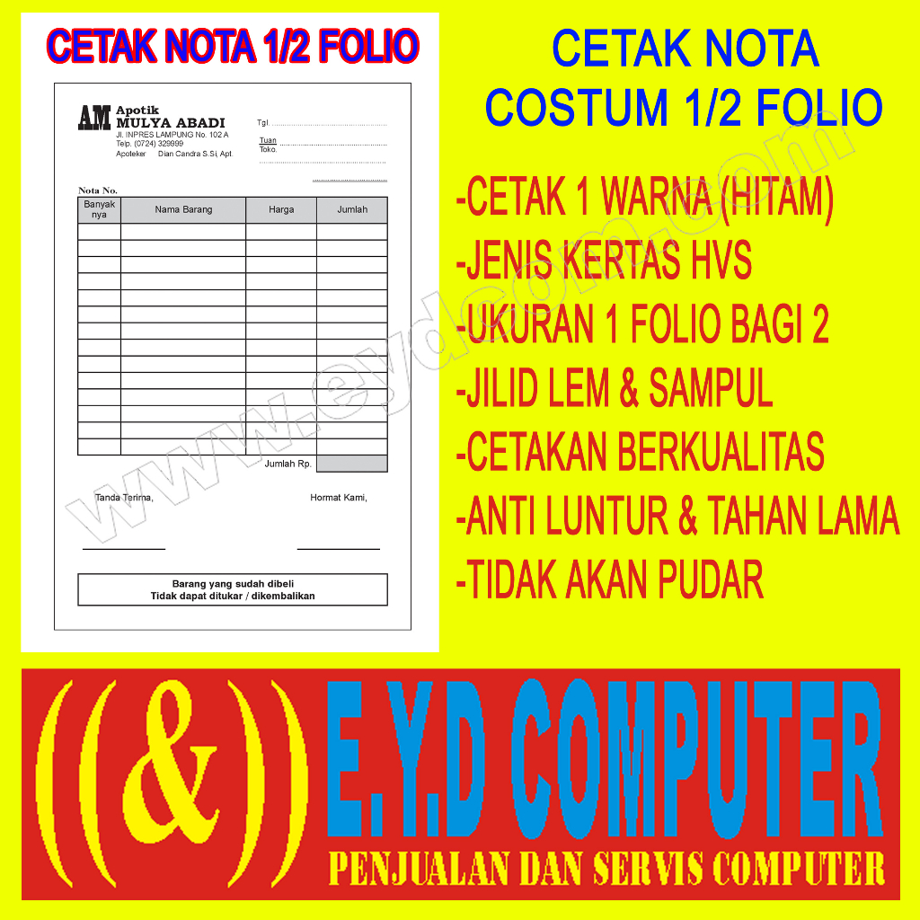 

CETAK NOTA 1 PLY 1 FOLIO BAGI 2 HVS COSTUM ISI TANPA RANGKAP CEK BON KWITANSI SURAT JALAN