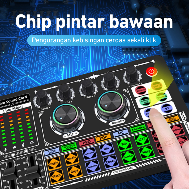 Bonkyo F999 Soundcard dan M998 micphone set live dedicated microphone soundcard Bluetooth compatible External Wireless DJ Mixer