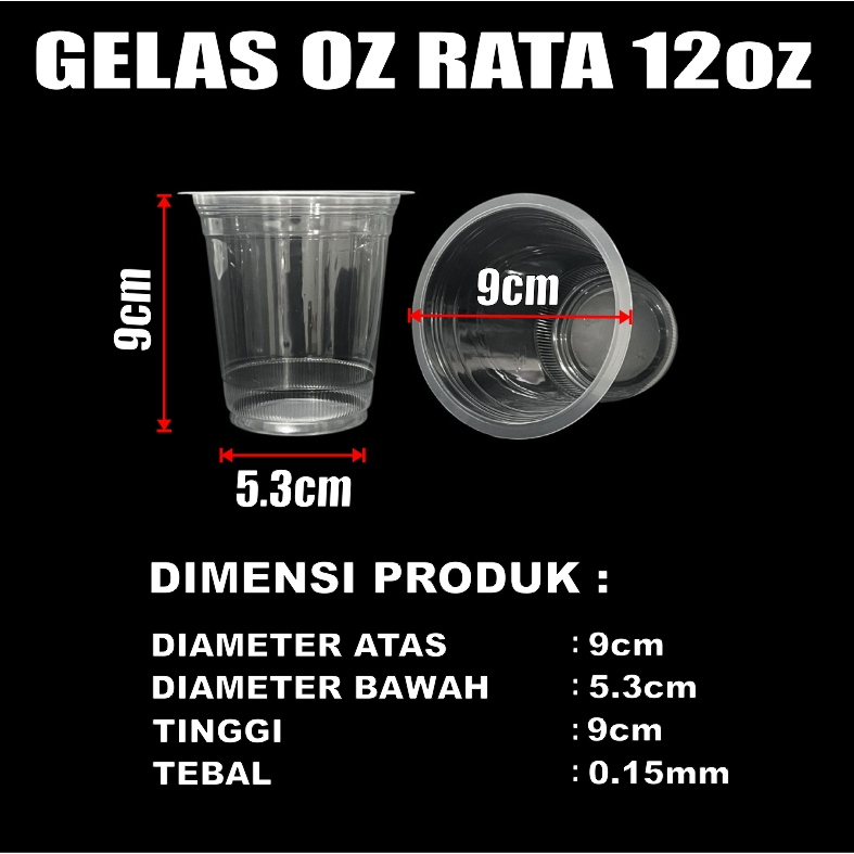 Gelas oz Rata 12oz Bening Cup Plastik Datar Per Pack Murah