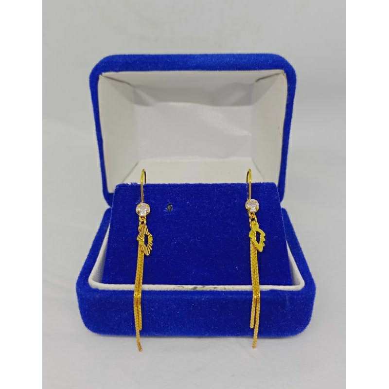 anting kait rumbay+daun ukir/perak asli silver 925 lapis emas/perhiasan fashion wanita terbaru