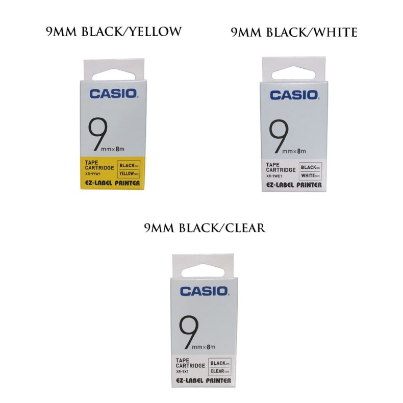 Pita EZ Label Printer Casio 9mm / XR-9YW1 Yellow / 9WE1 White / 9X1 Clear