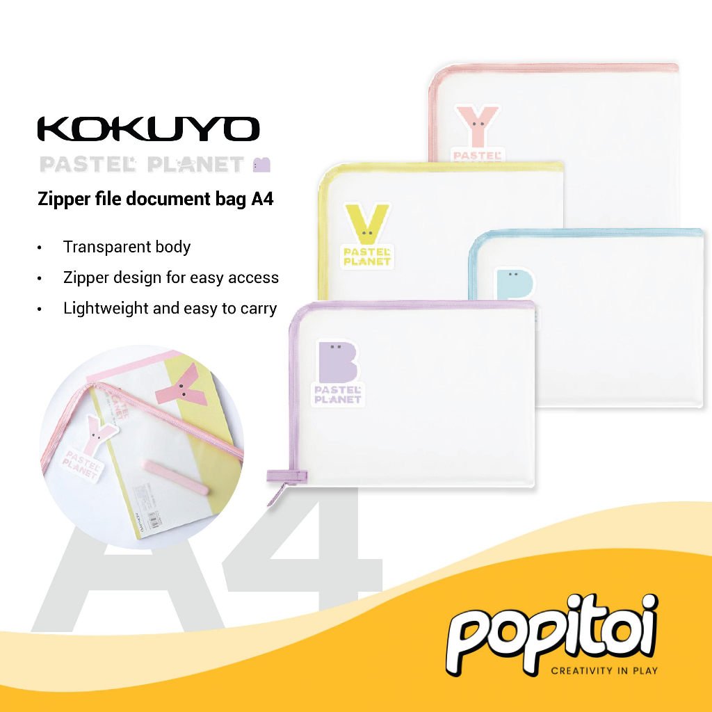 

Kokuyo Pastel Planet Zipper File Document Bag A4 Organizer