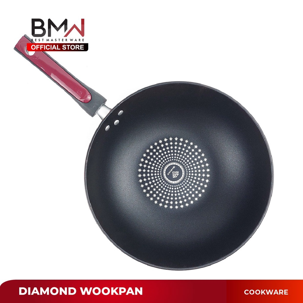 BMW Diamond Wok Pan 32 Cm Non Sticky / Wajan Penggorengan Anti Lengket Stainless Steel