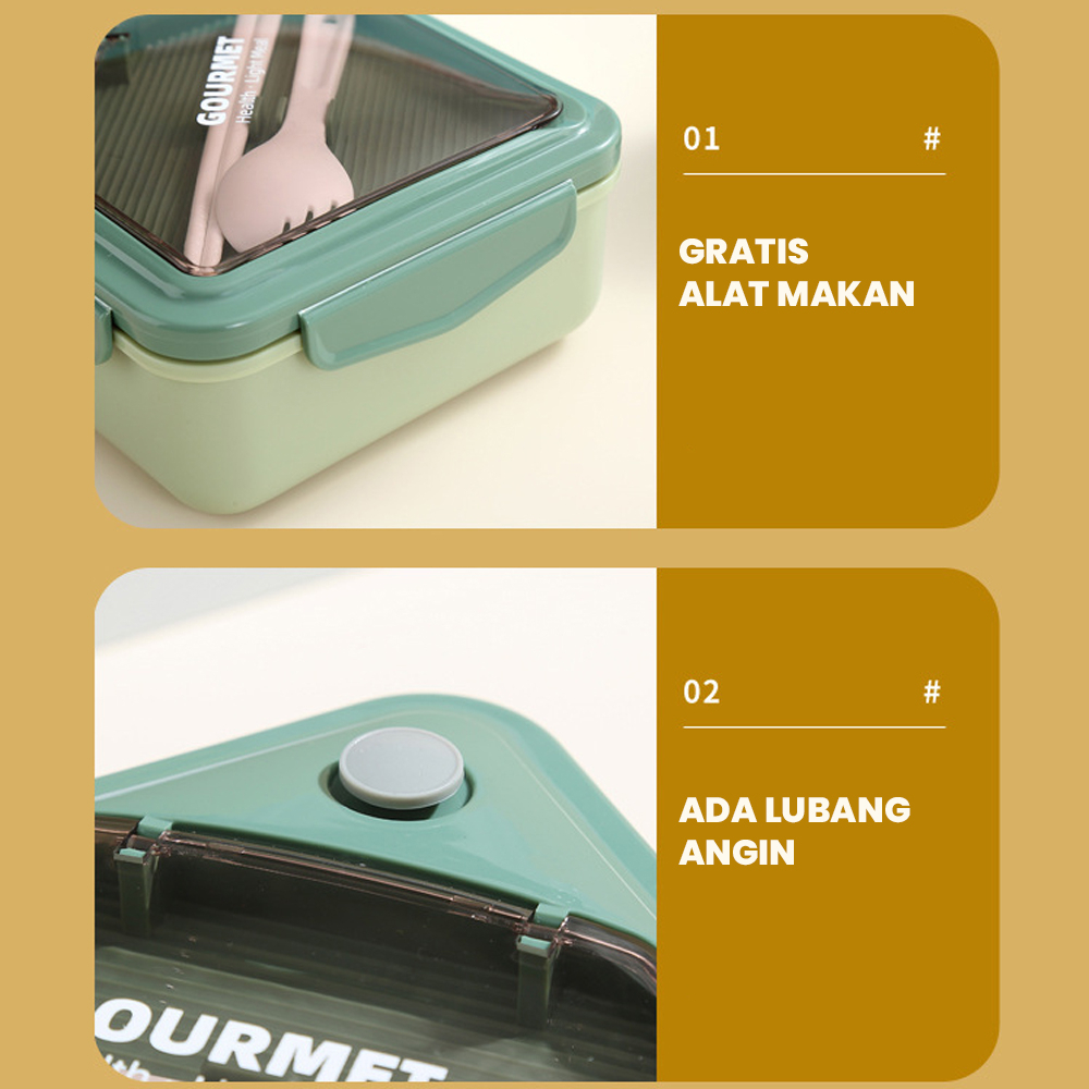 lunch box Kotak Bekal Bento Box Kotak Bekal Tempat Bekal 1 Tingkat Free Sendok BPA Free