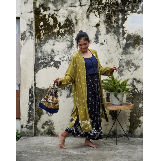 Boolao Kumeli Outer Kebaya Detachable Lime Green (Kebaya Bongkar Pasang Batik Kawung) - Hijau Olive