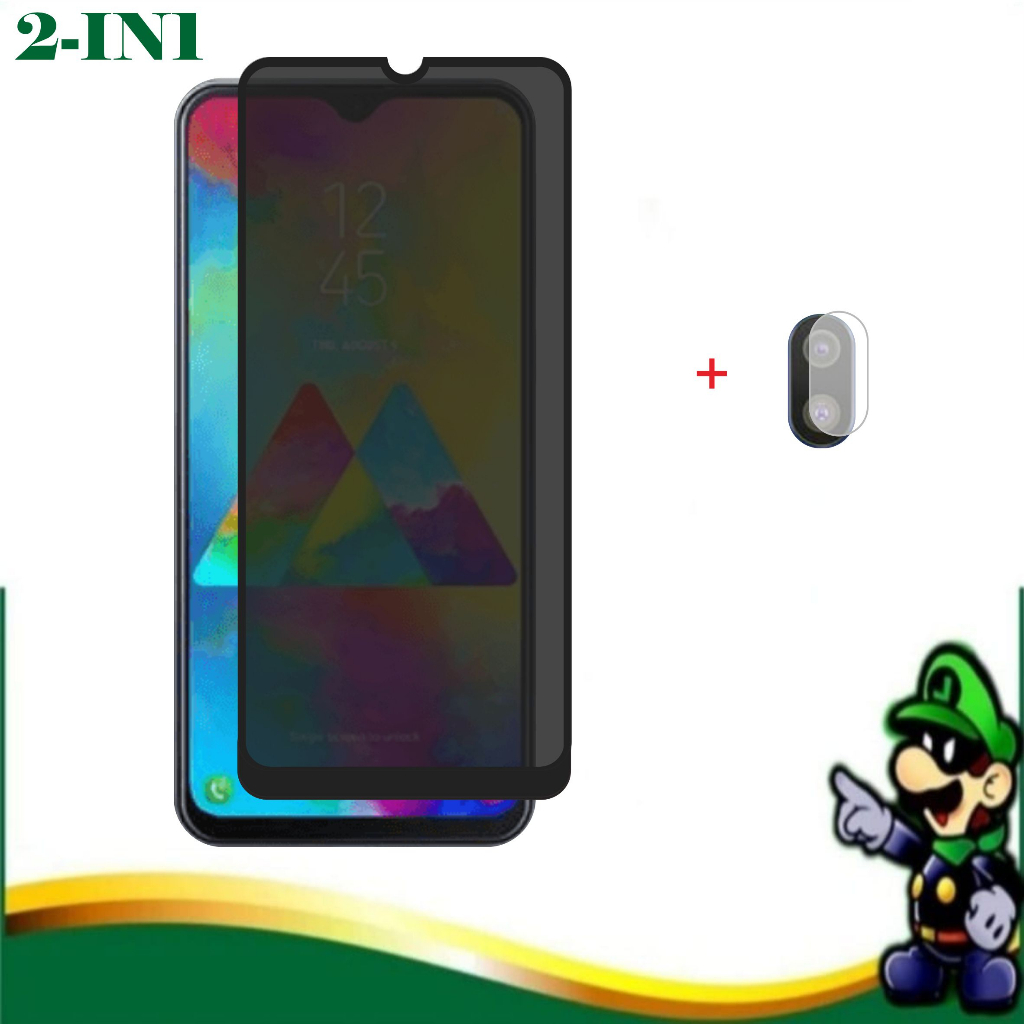 Paket 2in1 Tempered Glass Anti Spy Samsung M20 2019 Anti Gores Anti Spy Privacy Full Layar Gratis Ca