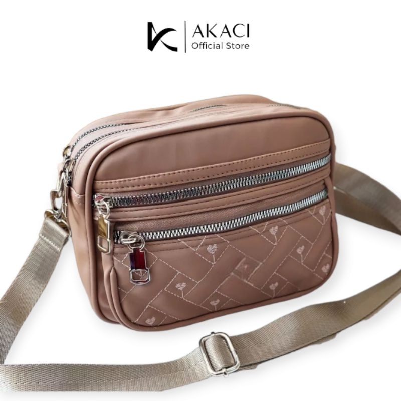 Akaci Tas Selempang cewek 4 ruang Nilon bordir super Sling bag Wanita korea kekinian 06-6848