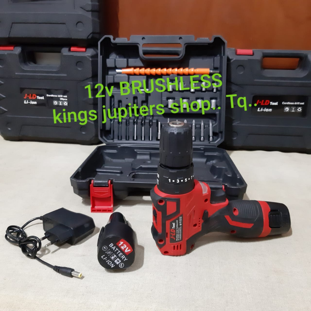 2 Batre BRUSHLESS mesin  JLD CORLESS bor 10mm HAMMER KAYU BESI 12VOLT dinding TEMBOK CORDLESS 12v