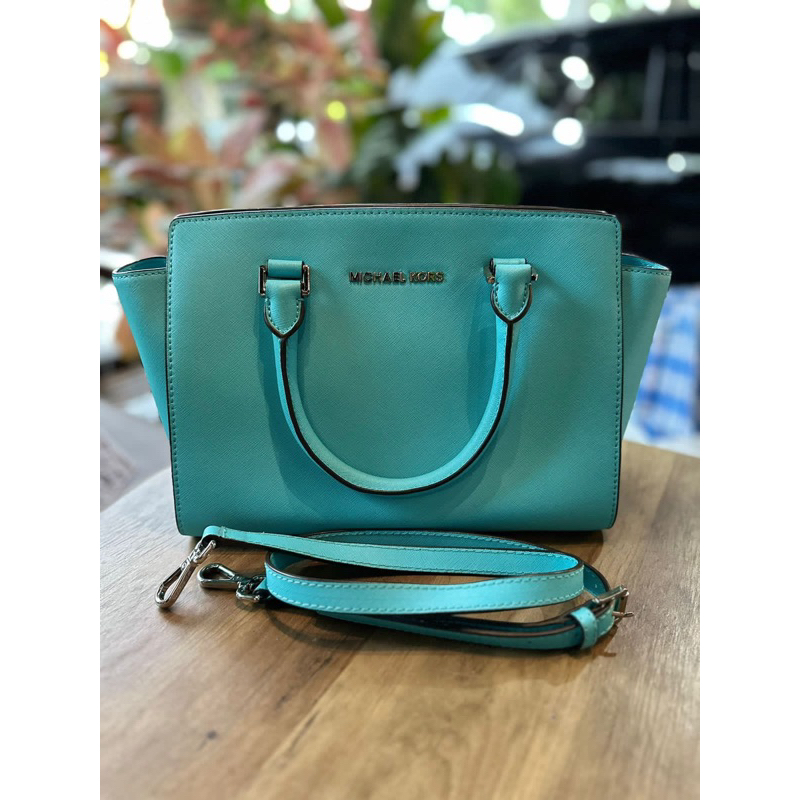 mk michael kors selma turqoise preloved tas crossbody