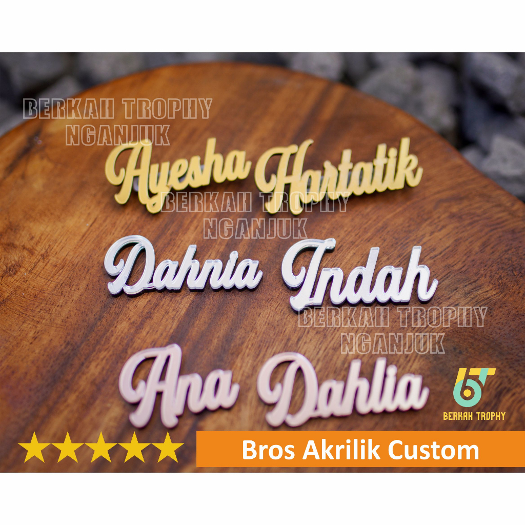 Bros Nama Sendiri/Bros Hijab/Bros Akrilik/Bros Akrilik Mirror Gold Pin Bross Akrilik Gold Silver dan