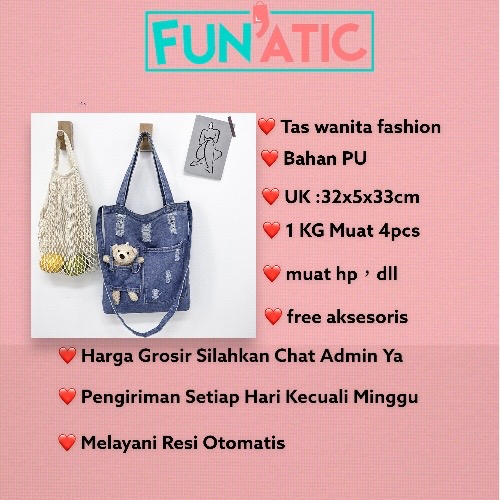 Funatic Tote Bag Jeans Denim Tas Wanita Aesthetic Import Fashion Selempang Korea FA1112