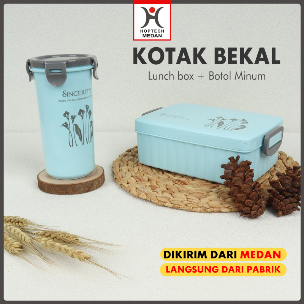 Set Tempat Makan Portable dan Botol Minum Anti Bocor I Lunch Box I Tempat Nasi Box Tahan Panas