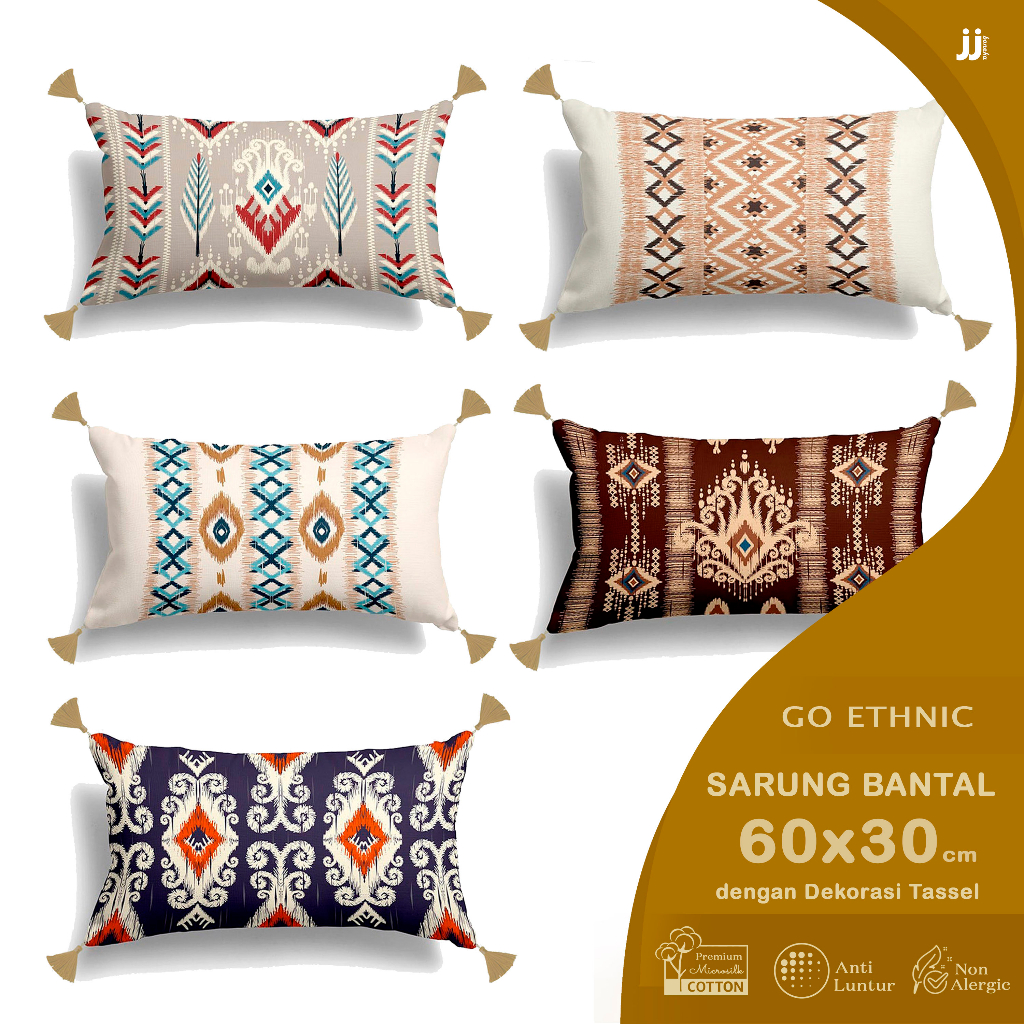 SARUNG BANTAL SOFA PRINT 60X30 CM DENGAN TASSEL GANTUNG MOTIF GO ETHNIC DEKORASI TURKISH PREMIUM