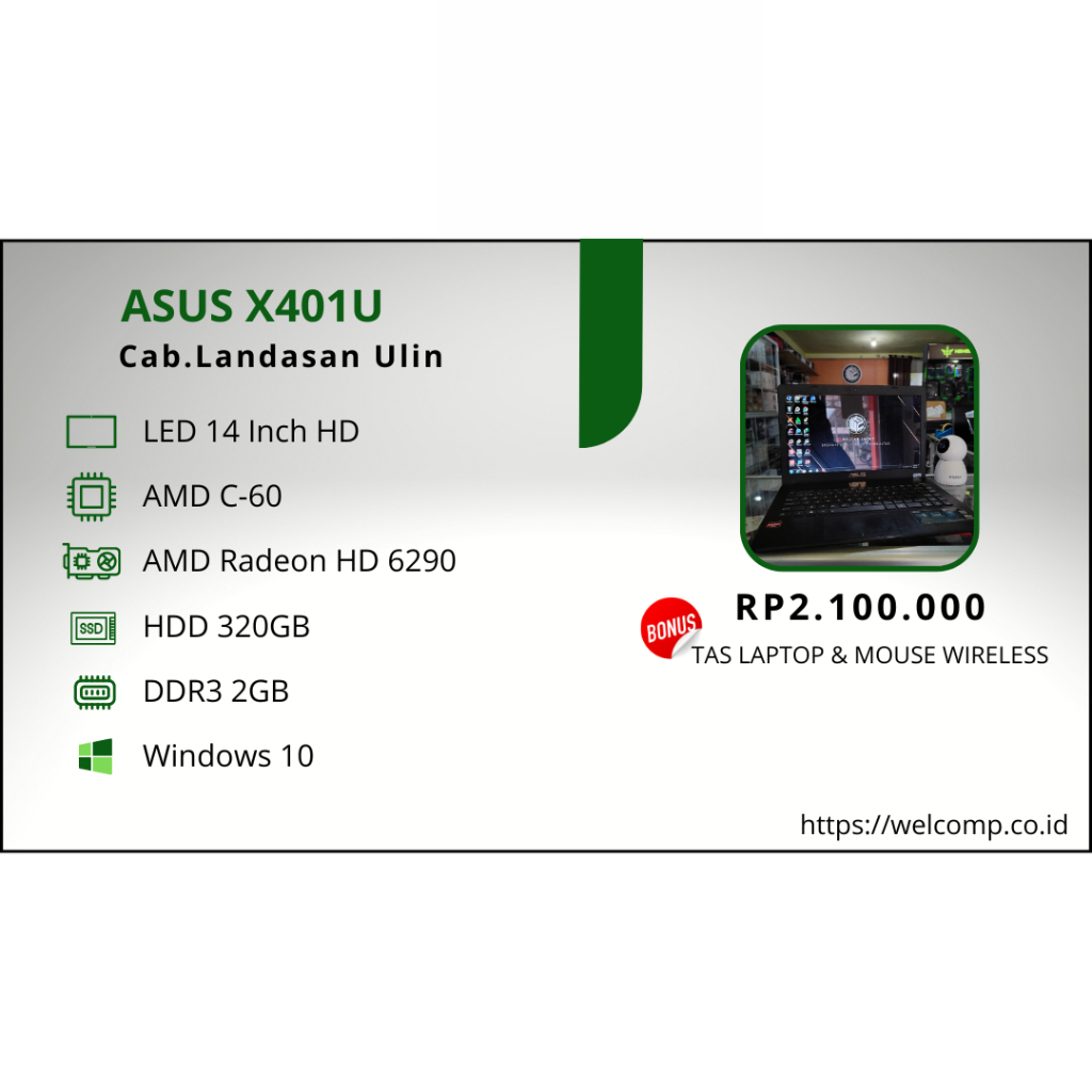 Laptop 2ND  ASUS X401U Second Bergaransi 1 Tahun