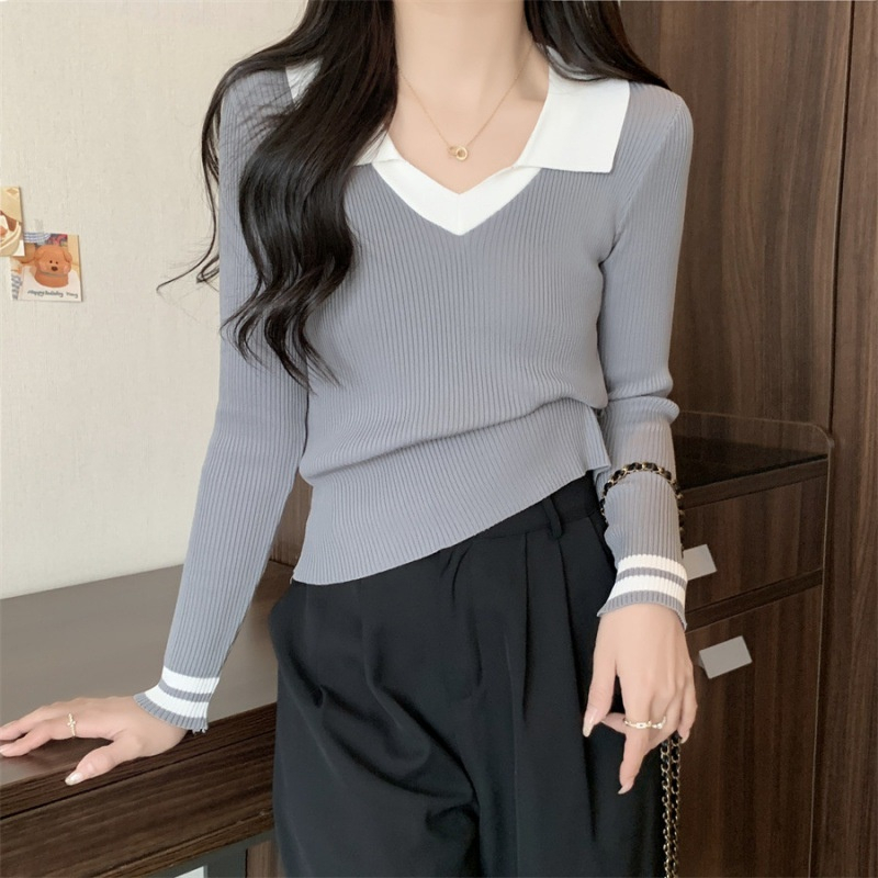 【 Bra Mall 】BJ-043 Atasan Wanita Import Kerah Polo Rajut Premium Korean Style Lengan Panjang | Kaos Rajut Polo Vneck Korean Style Kekinian