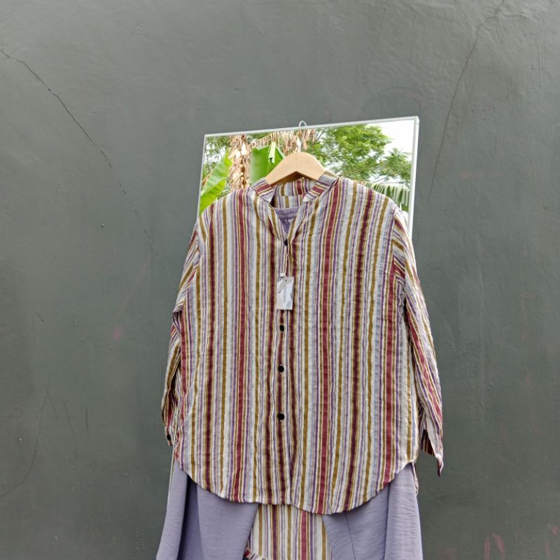 Oneset Crinkle Airflow Stripe | Setelan celana crinkle airflow | One set celana kulot crinkle airflo