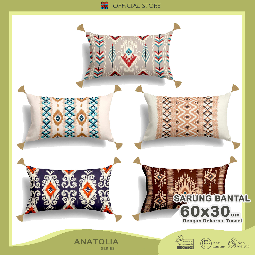COVER SARUNG Bantal Sofa 60x30 cm dengan Tassel Gantung Motif Abstark Go Ethnic - Pusat Kado Murah